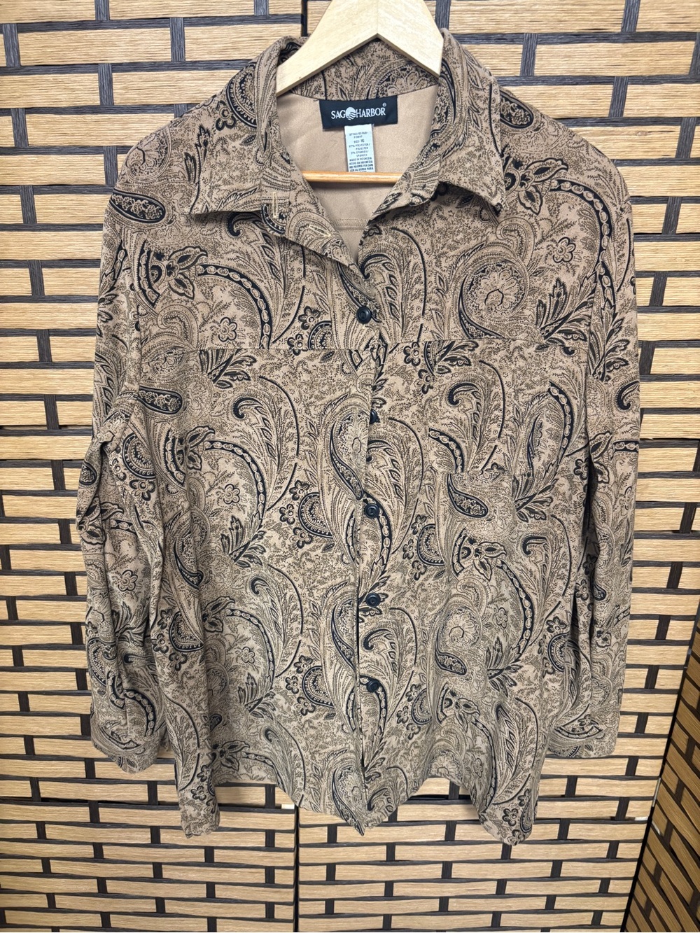 Sag harbor tan paisley button down shirt size 16